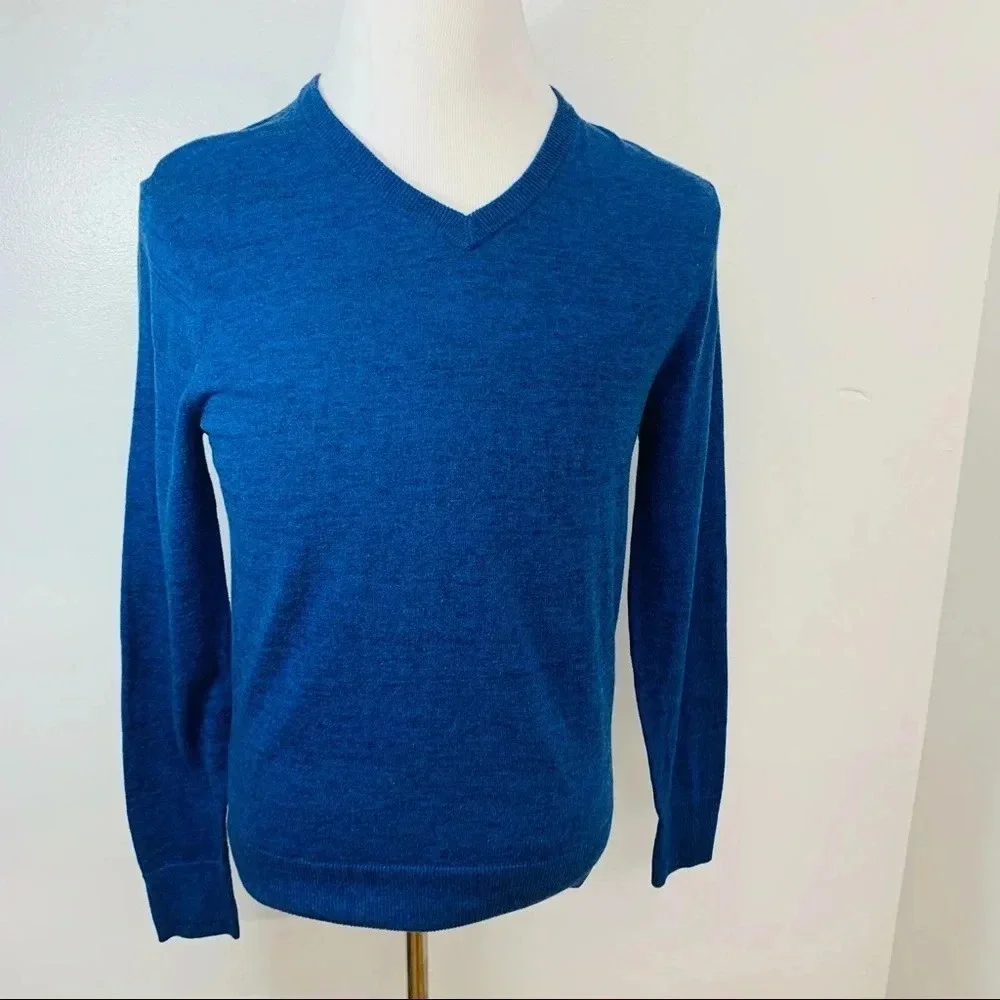 Old Navy Sweater Men Small V Neck   Blue Long Sleeve Cotton‎ Blend Lightweight